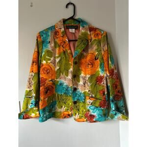 Vintage Harve Benard Vibrant Floral Blazer Retro Style Size 8